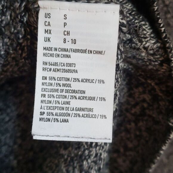 American Eagle Women's Sweater Size S Black Gray Cotton Wool Blend Zip Up Back - Picture 9 of 10